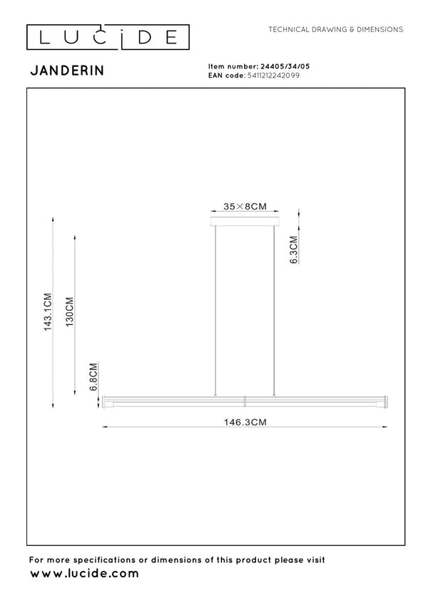 Lucide JANDERIN dimbare LED-hanglamp met bewegingssensor 2 × 16,5 W, 2700–4000 K, champagne