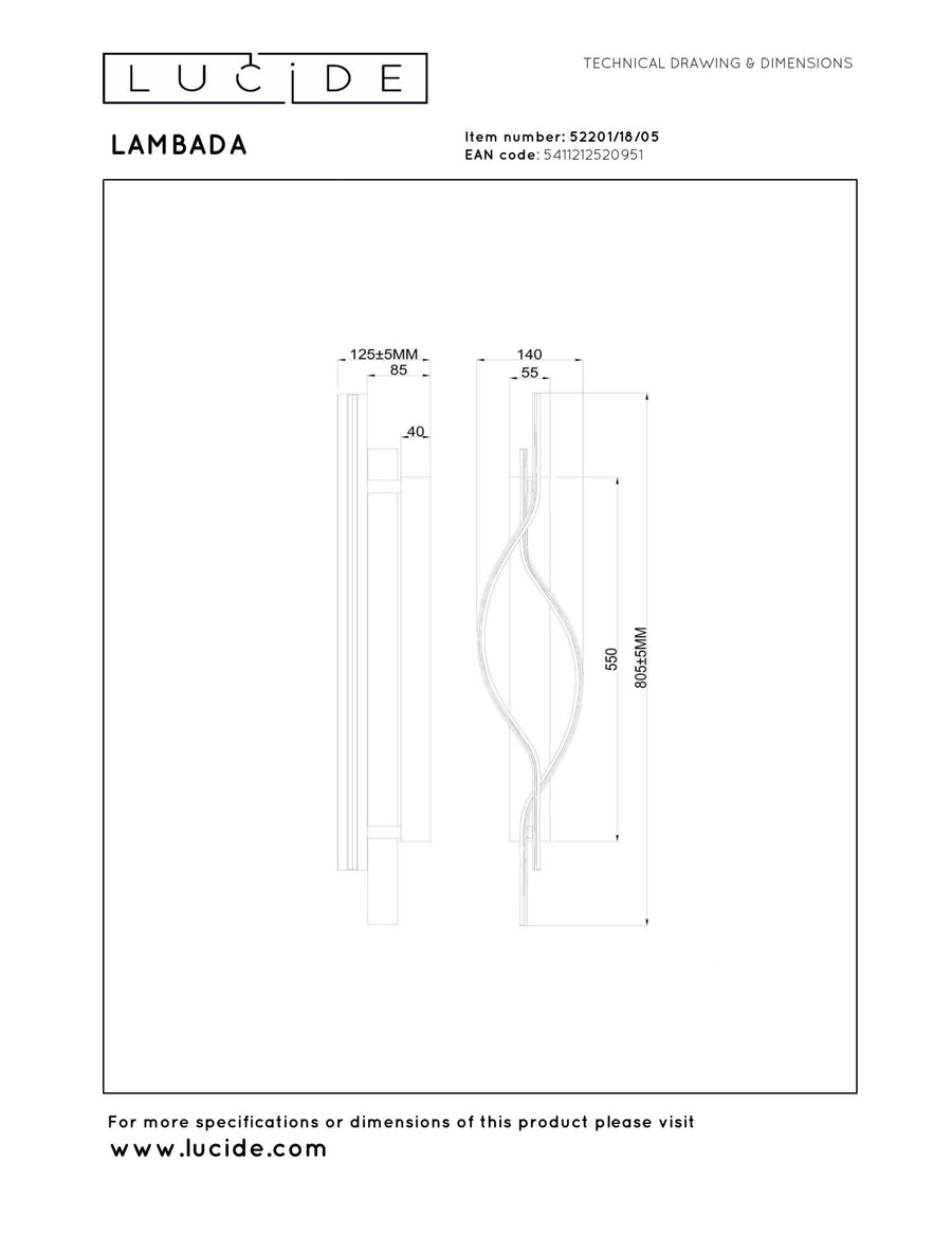 Lucide LAMBADA dimbare LED-wandlamp 20 W, champagne
