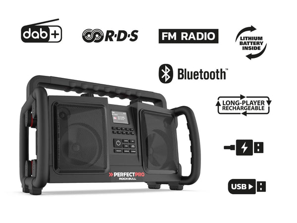DAB+ / FM / Bluetooth / USB (lader) / Oplaadbaar / IP65