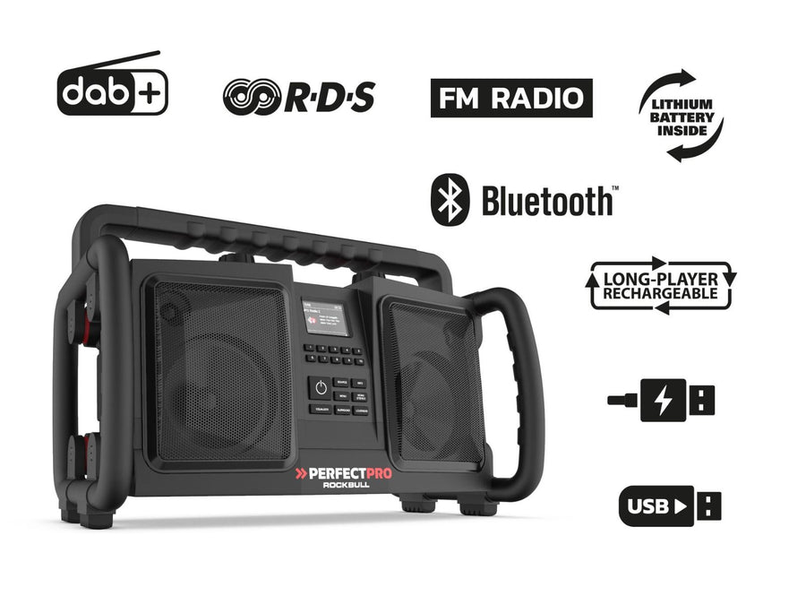 DAB+ / FM / Bluetooth / USB (lader) / Oplaadbaar / IP65