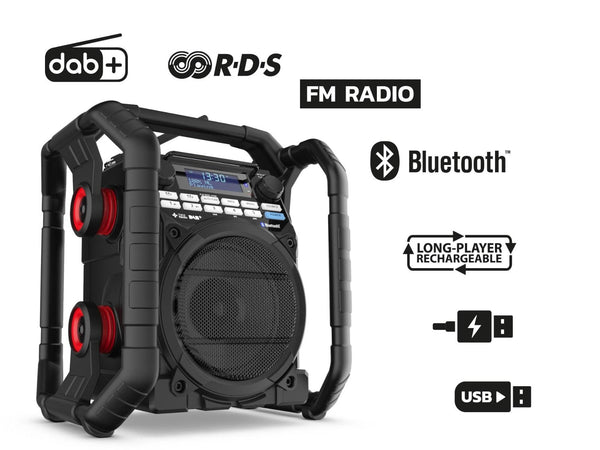 DAB+ / FM / Bluetooth / USB (lader/speler)  / Oplaadbaar / IP65