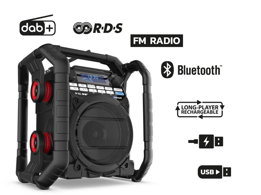 DAB+ / FM / Bluetooth / USB (lader/speler)  / Oplaadbaar / IP65
