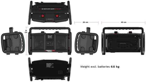 DAB+ / FM / Bluetooth / USB (lader) / Oplaadbaar / IP65