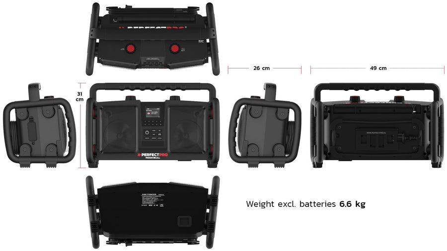 DAB+ / FM / Bluetooth / USB (lader) / Oplaadbaar / IP65