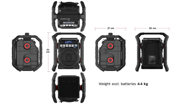 DAB+ / FM / Bluetooth / USB (lader/speler)  / Oplaadbaar / IP65