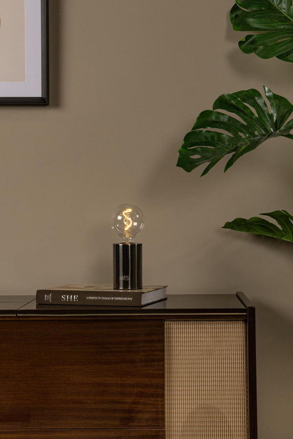 Lucide VIVO oplaadbare LED-tafellamp met dimfunctie, Ø 8 cm, 1 W, satijn gunmetal