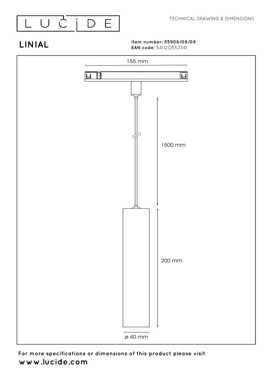 Lucide LINIAL LUXUS hanglamp railsysteem 48 V, satijn gunmetal
