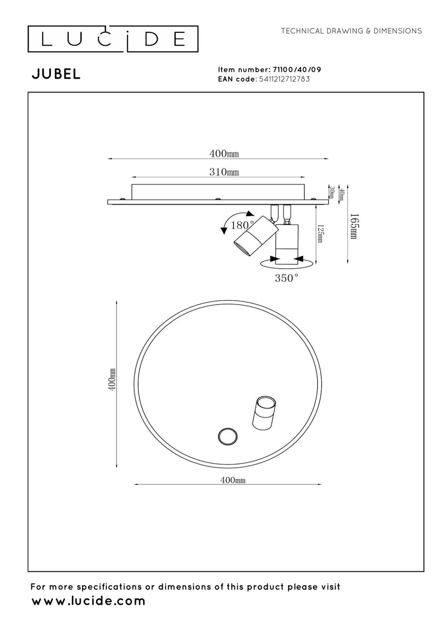 Lucide JUBEL LED-plafondlamp Ø 40 cm, 2500–3000 K, gunmetal