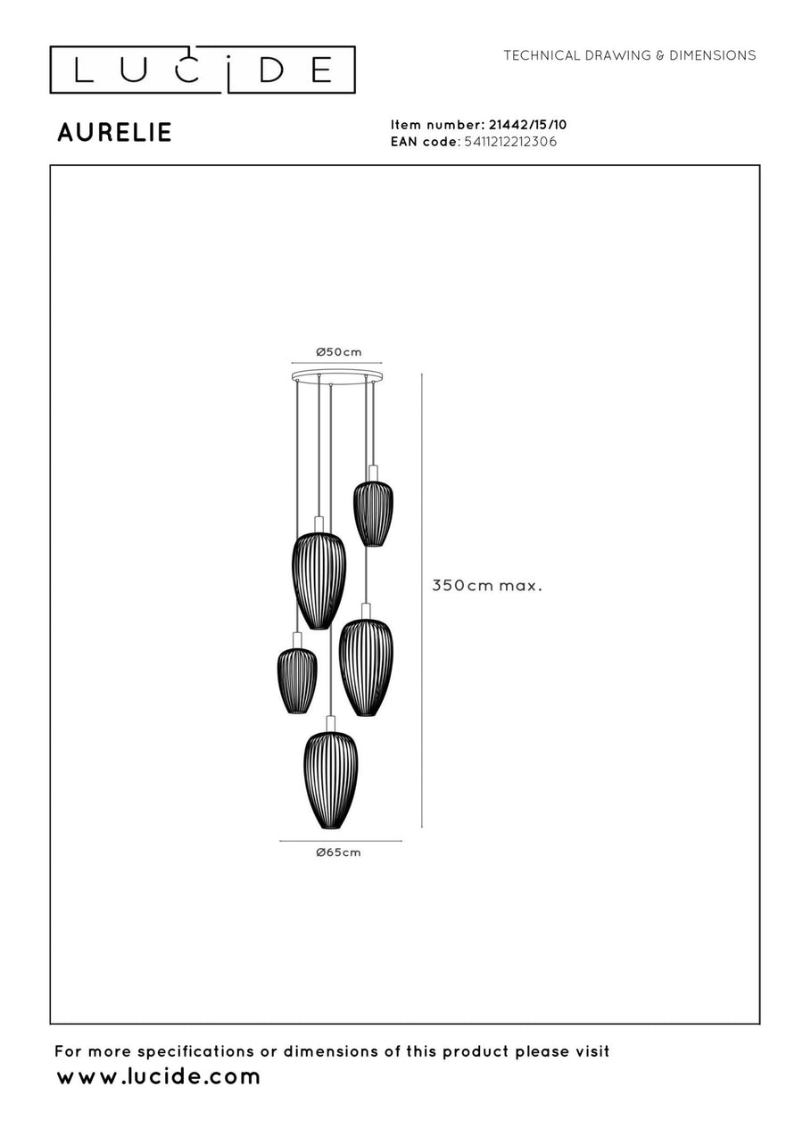Lucide AURELIE hanglamp 5 × GU10, goud