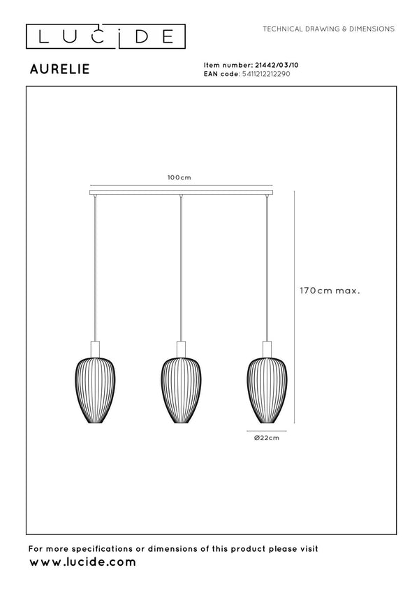 Lucide AURELIE hanglamp 3 × GU10, goud