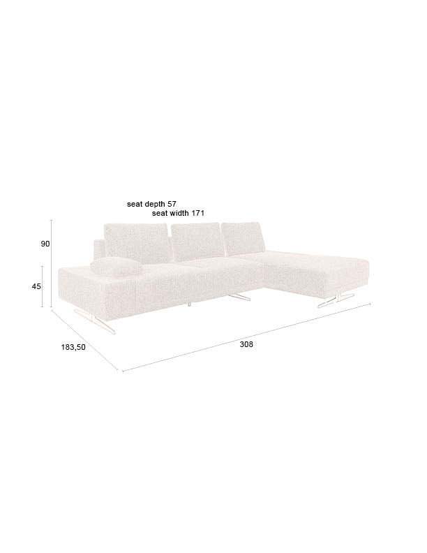 Shelly 3-zitsbank rechts chaise longue off-white