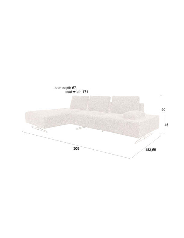Shelly 3-zitsbank links chaise longue beige
