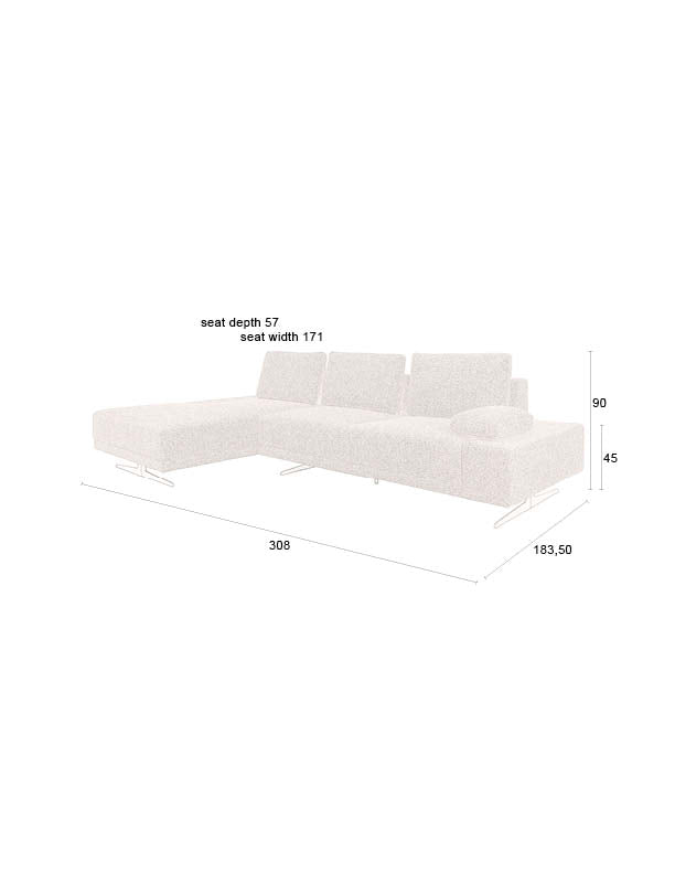 Shelly 3-zitsbank links chaise longue beige