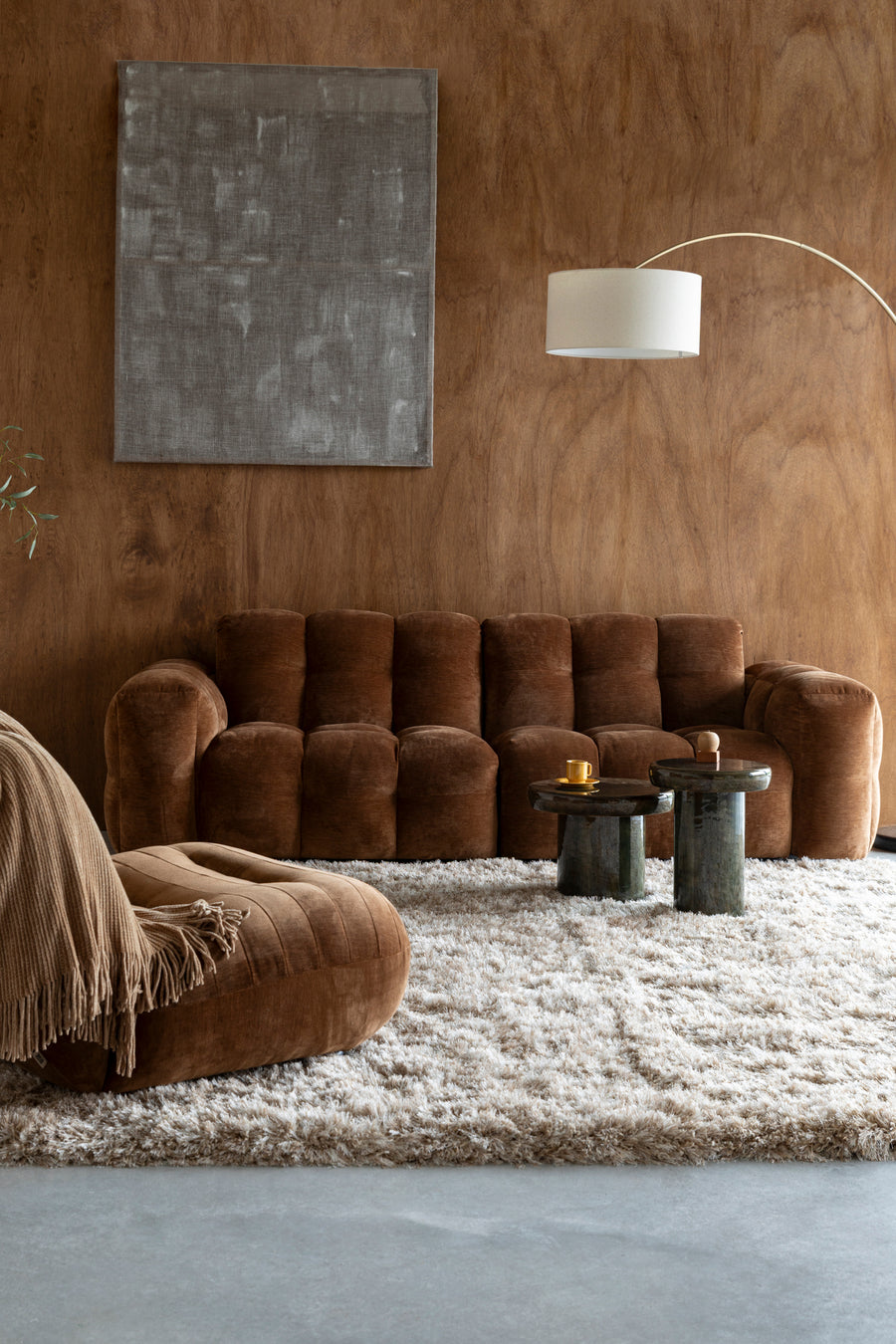 Bank Hackman 3-zits Velours Cognac