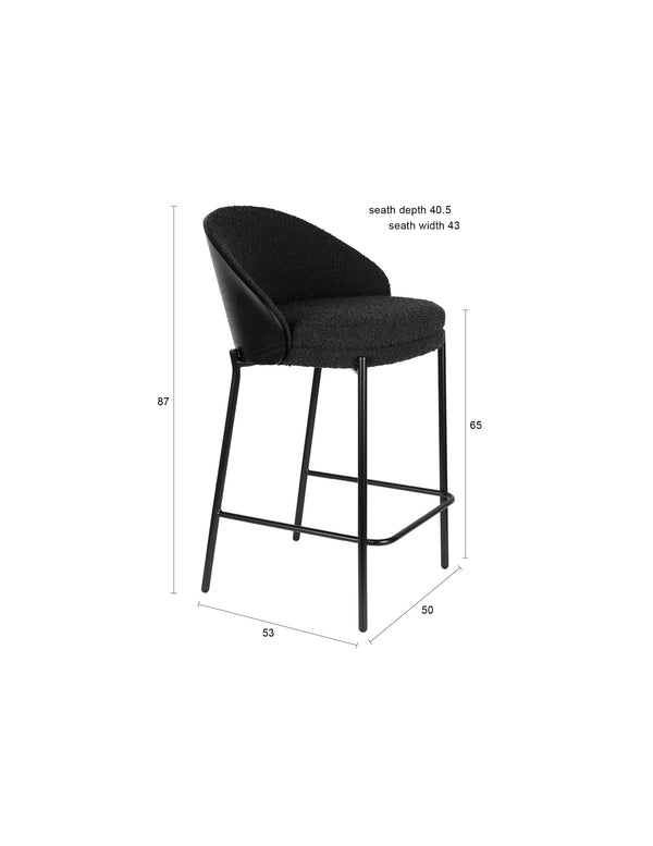 Rodin barkruk rugleuning 65 cm bouclé zwart (set of 2)