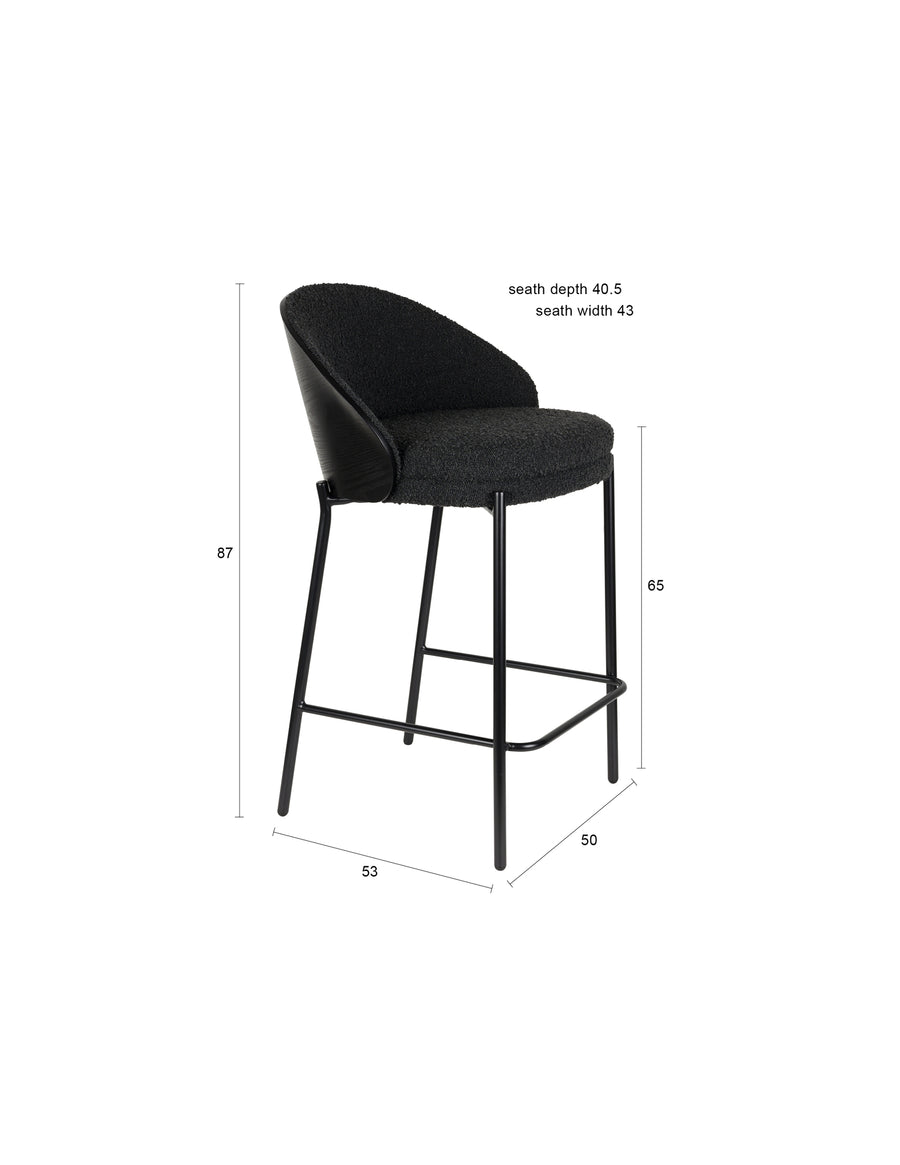 Rodin barkruk rugleuning 65 cm bouclé zwart (set of 2)