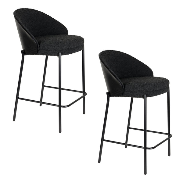 Rodin barkruk rugleuning 65 cm bouclé zwart (set of 2)