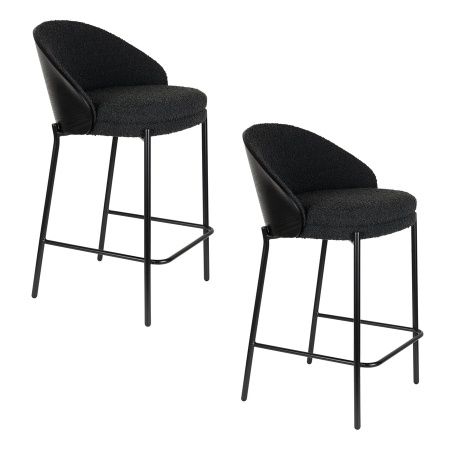 Rodin barkruk rugleuning 65 cm bouclé zwart (set of 2)