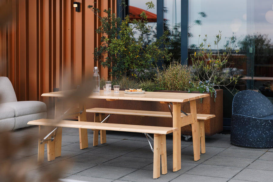 Avenue tuintafel/ picknicktafel/ biertafel met 2 banken opklapbaar hout naturel/ bruin