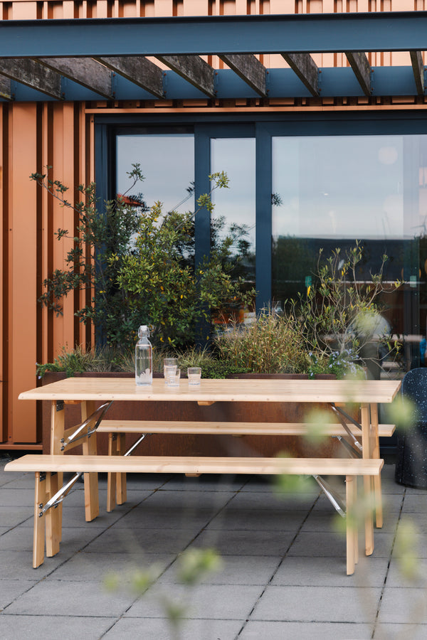 Avenue tuintafel/ picknicktafel/ biertafel met 2 banken opklapbaar hout naturel/ bruin