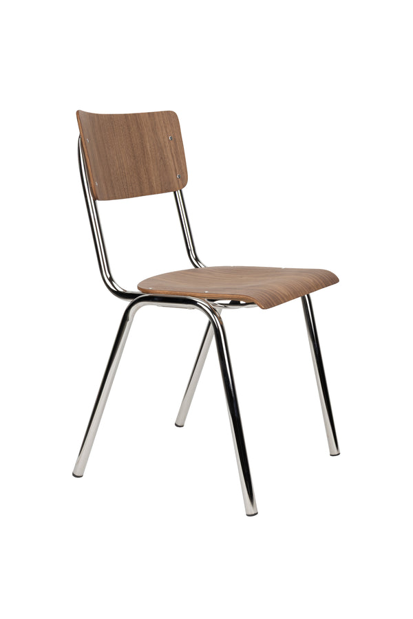 Stoel Rug To School Notenhout/Chroom (set van 4)