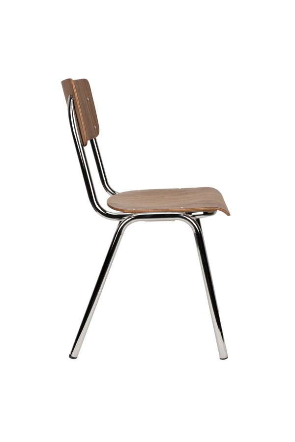 Stoel Rug To School Notenhout/Chroom (set van 4)