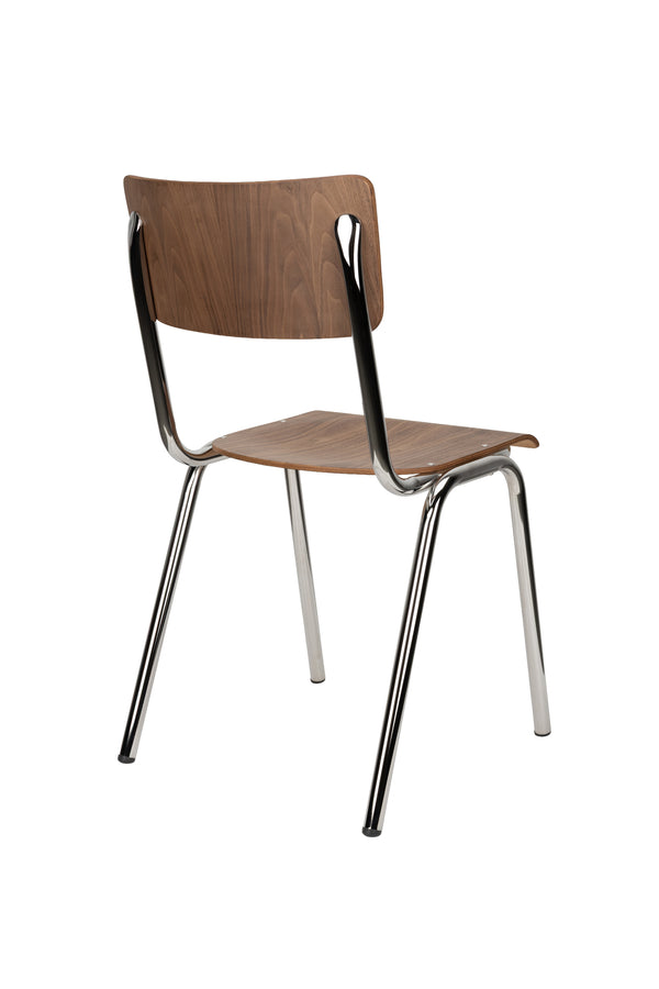 Stoel Rug To School Notenhout/Chroom (set van 4)