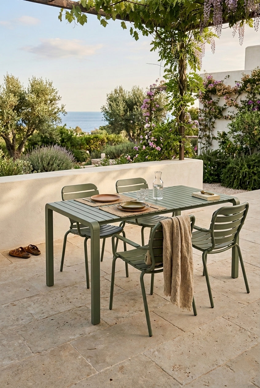 Set Tuintafel Vondel 168,5 + 4 Fauteuil Vondel Groen