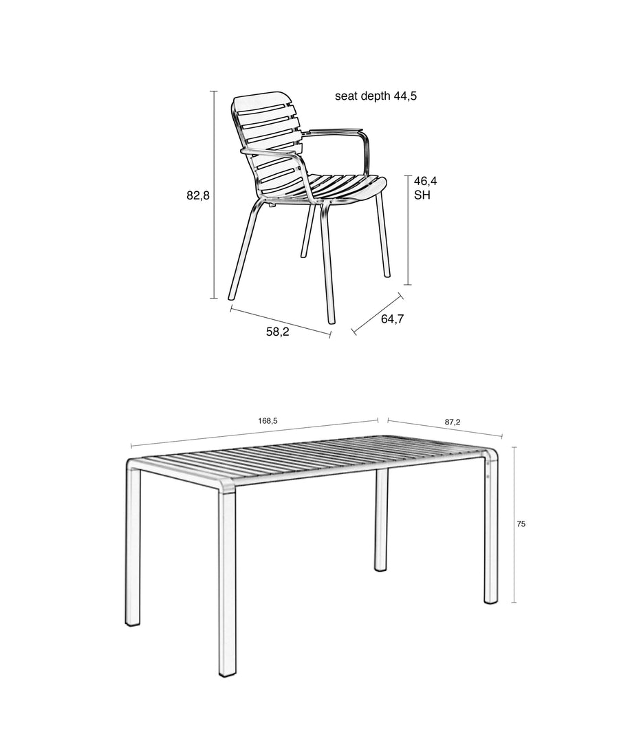 Set Tuintafel Vondel 168,5 + 4 Fauteuil Vondel Wit