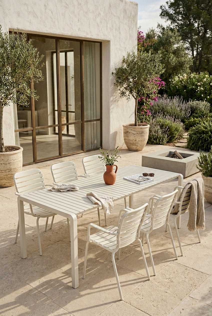 Set Tuintafel Vondel 214 + 6 Fauteuil Vondel Wit