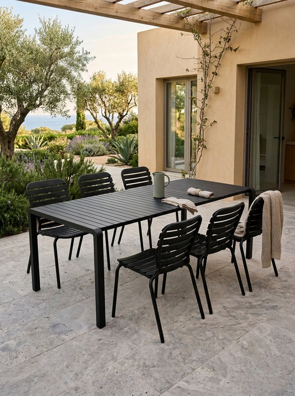 Set Tuintafel Vondel 214 + 6 Stoel Vondel Zwart