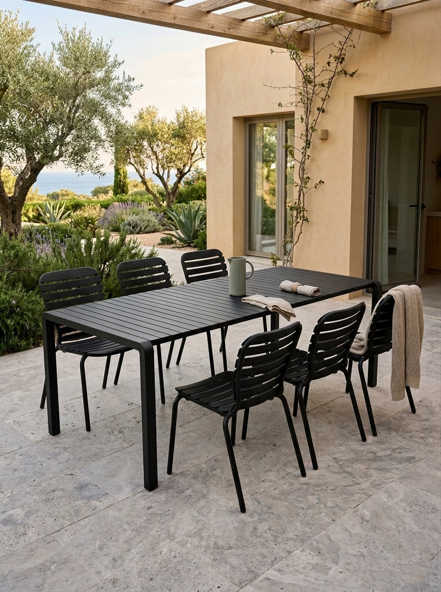 Set Tuintafel Vondel 214 + 6 Stoel Vondel Zwart