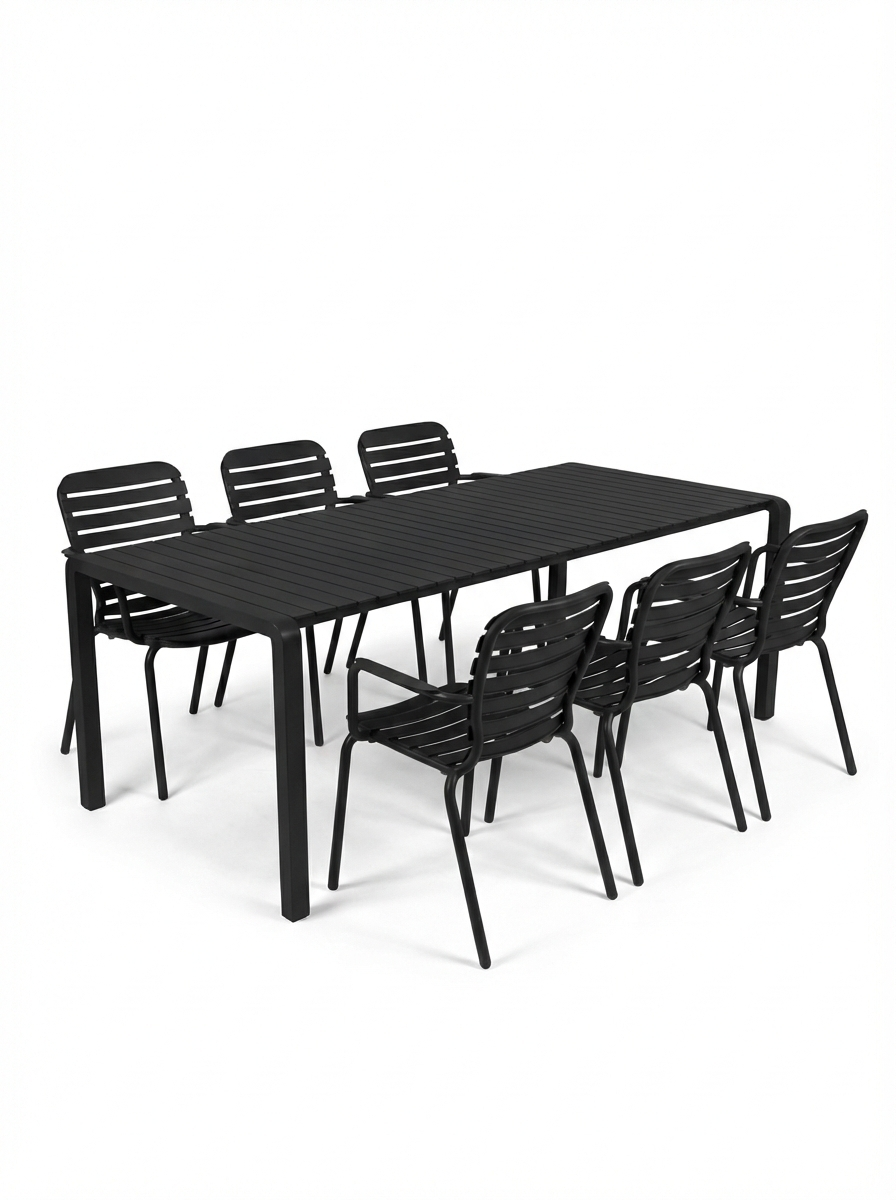 Set Tuintafel Vondel 214 + 6 Fauteuil Vondel Zwart