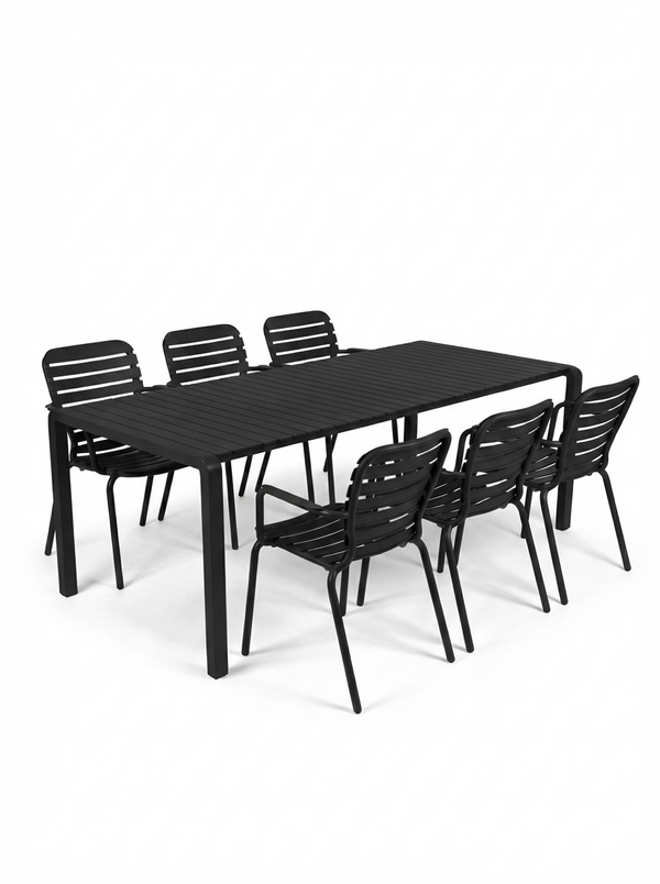 Set Tuintafel Vondel 214 + 6 Fauteuil Vondel Zwart