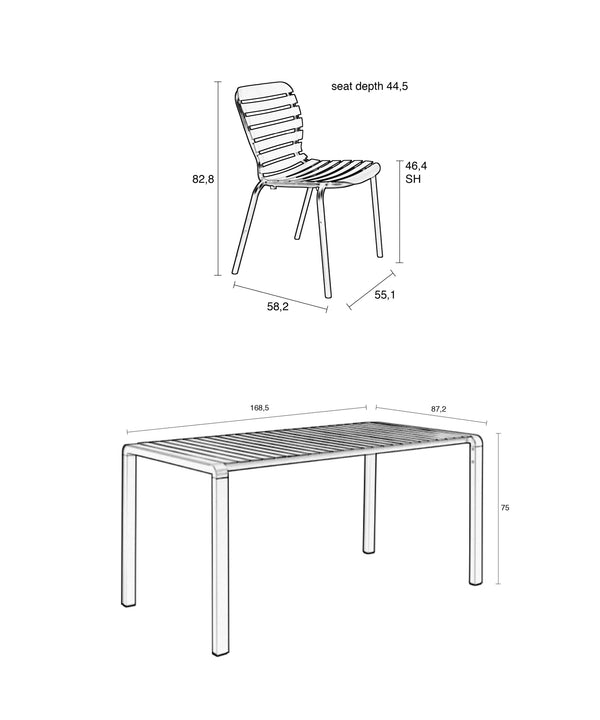 Set Tuintafel Vondel 168,5 + 4 Stoel Vondel Rood