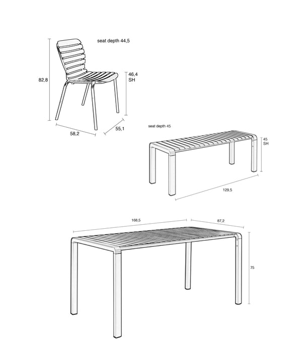 Set Tuintafel Vondel 168,5 + 2 Stoel + Bank Vondel Rood