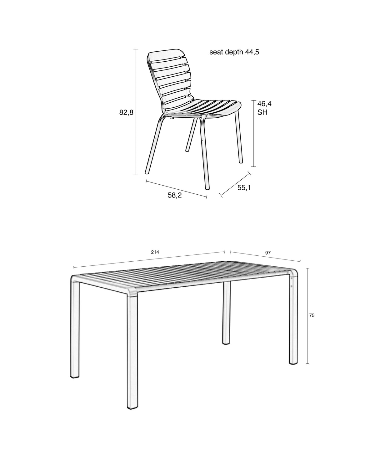 Set Tuintafel Vondel 214 + 6 Stoel Vondel Rood