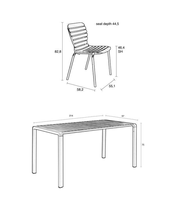 Set Tuintafel Vondel 214 + 6 Stoel Vondel Rood