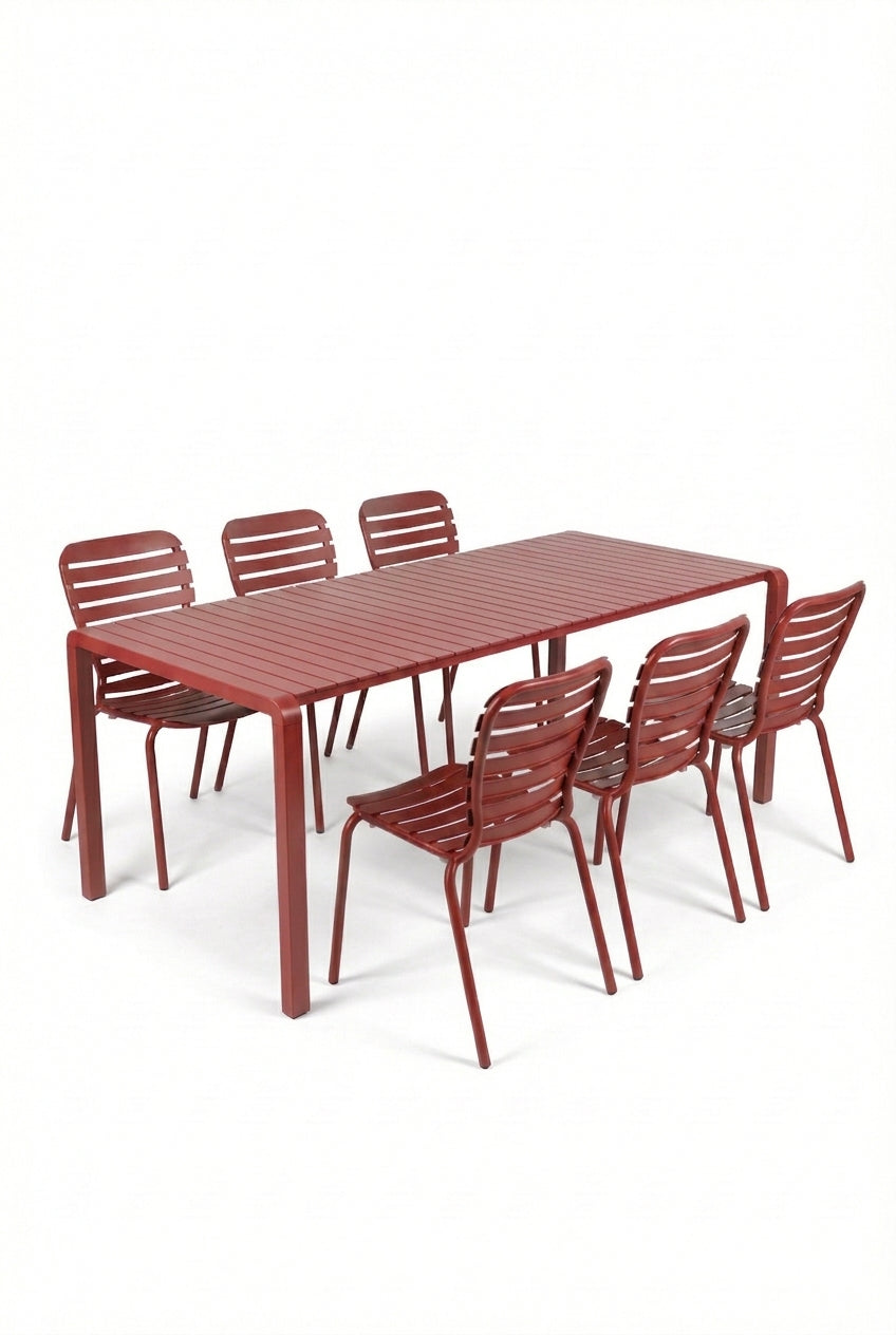 Set Tuintafel Vondel 214 + 6 Stoel Vondel Rood