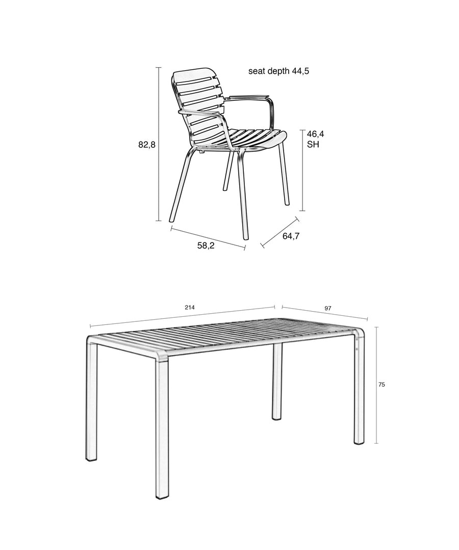 Set Tuintafel Vondel 214 + 6 Fauteuil Vondel Rood