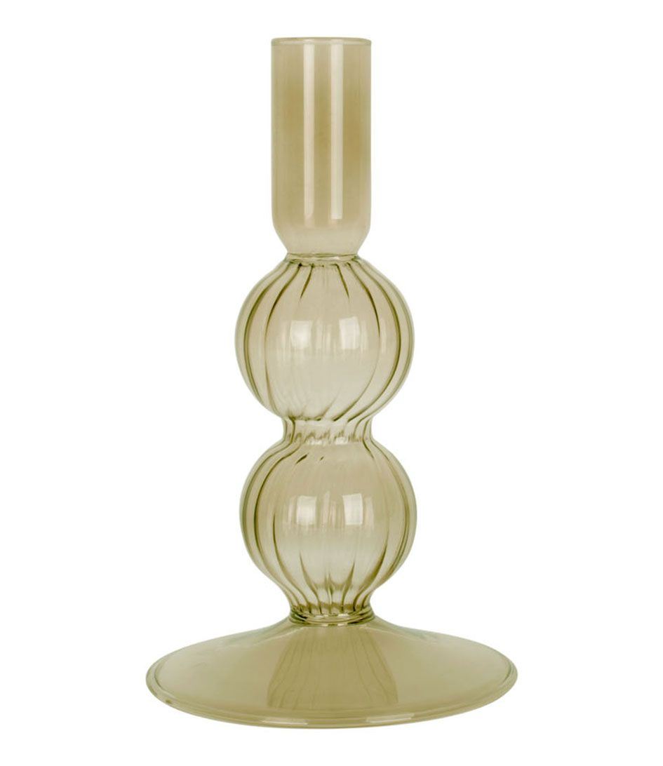 Candle holder Swirl Bubbles glass moss green