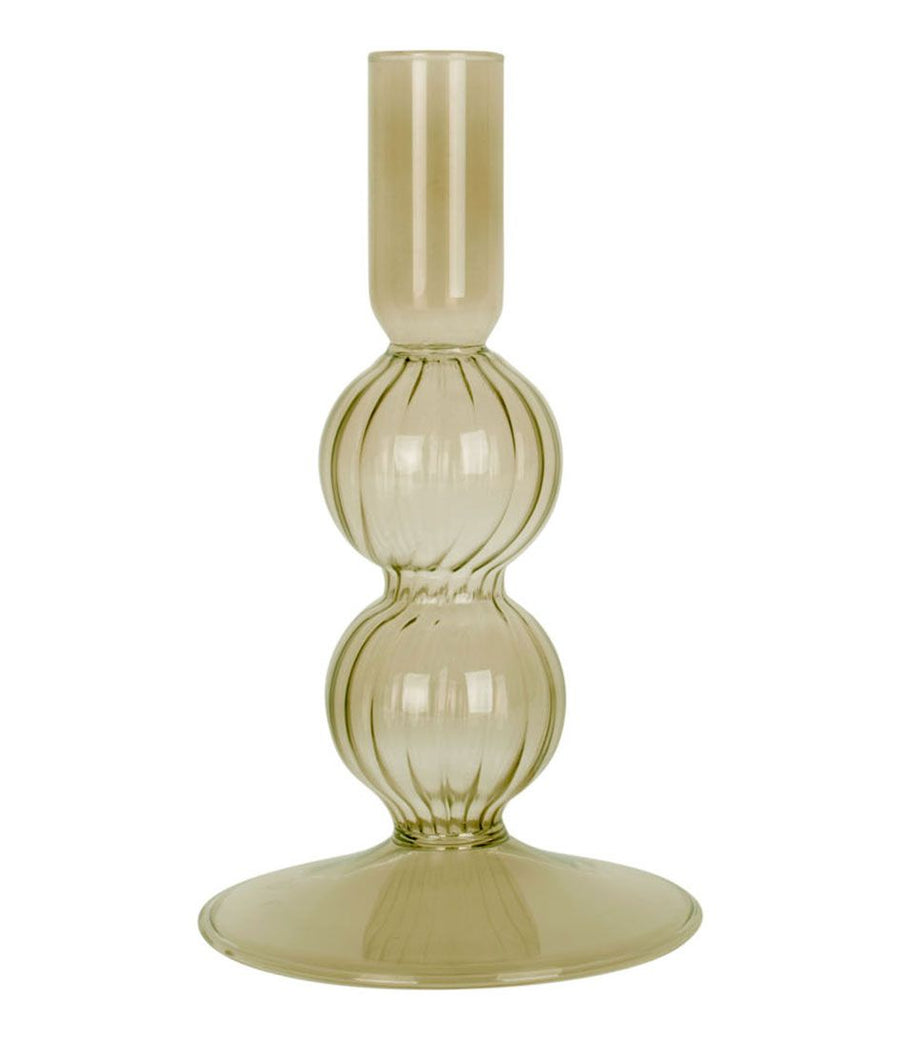 Candle holder Swirl Bubbles glass moss green