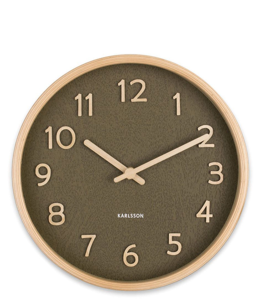 Wall clock Pure wood grain medium moss green