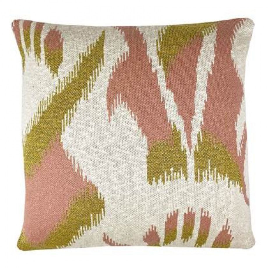 Ikat knitted cushion pink