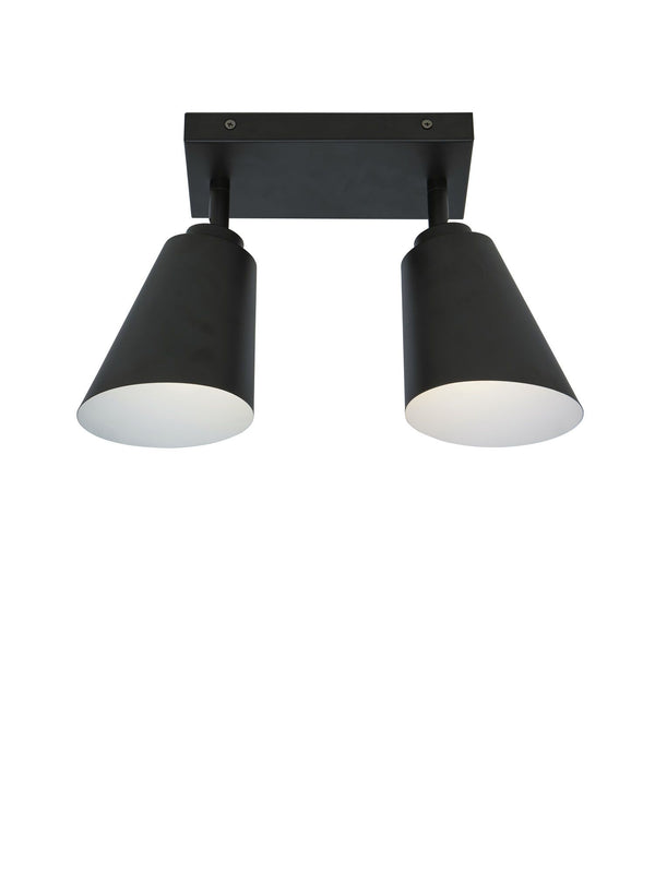 Plafonniere ijzer Bremen 2-kap rechthoek 30x16x24cm/kap 18x15cm, zwart