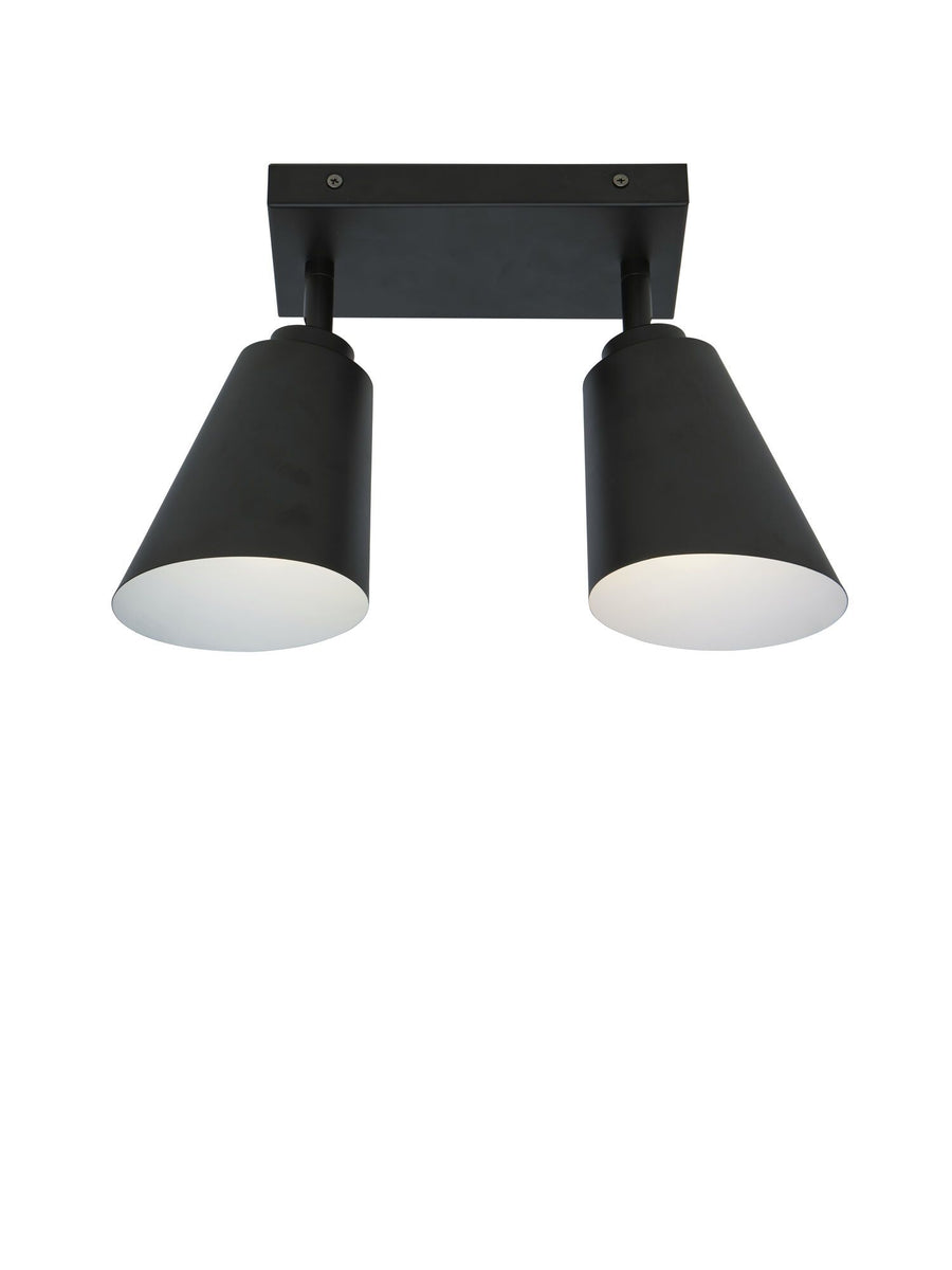Plafonniere ijzer Bremen 2-kap rechthoek 30x16x24cm/kap 18x15cm, zwart