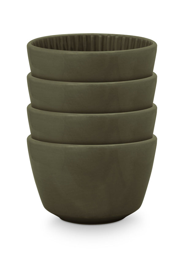 Set/4 High Bowls Relievo Dark Green 12.5cm