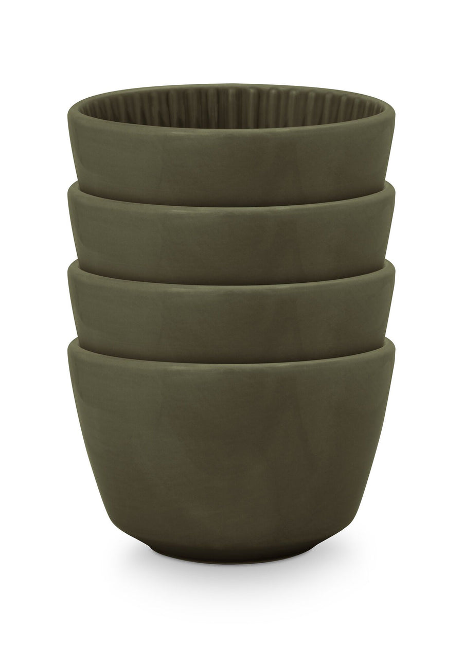 Set/4 High Bowls Relievo Dark Green 12.5cm