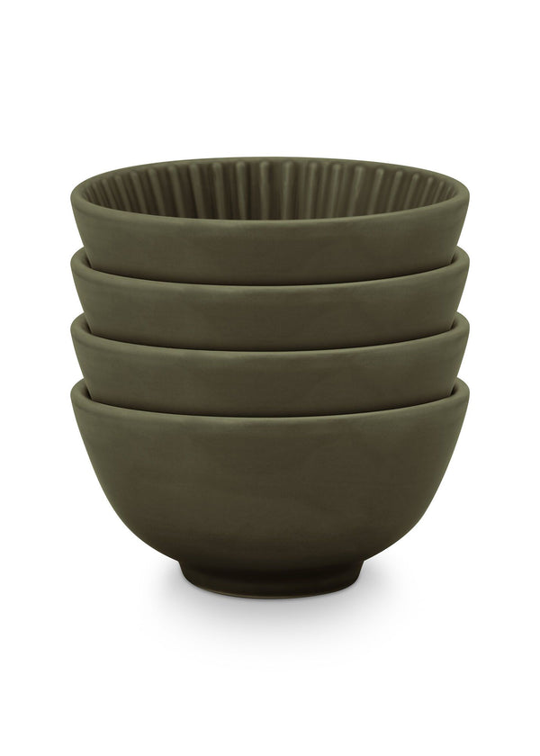 Set/4 Bowls on Foot Relievo Dark Green 12.5cm