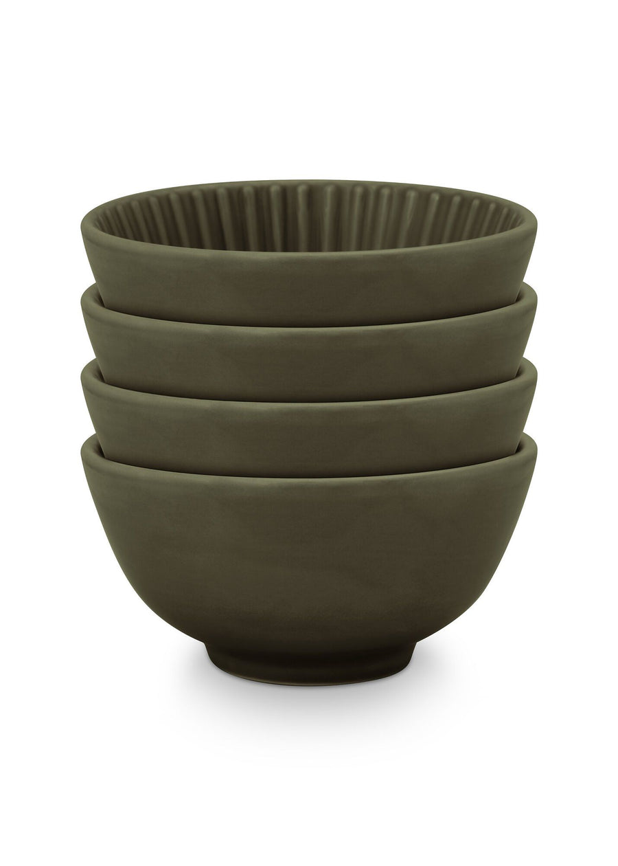 Set/4 Bowls on Foot Relievo Dark Green 12.5cm